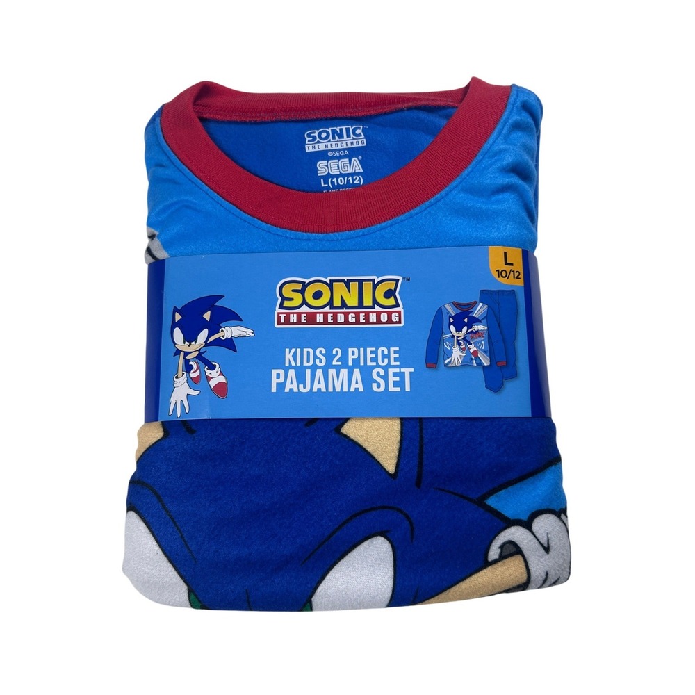 Sonic The Hedgehog Kids 2 Piece Pajama Set Large (10-12) Flame Resistant PJ NEW